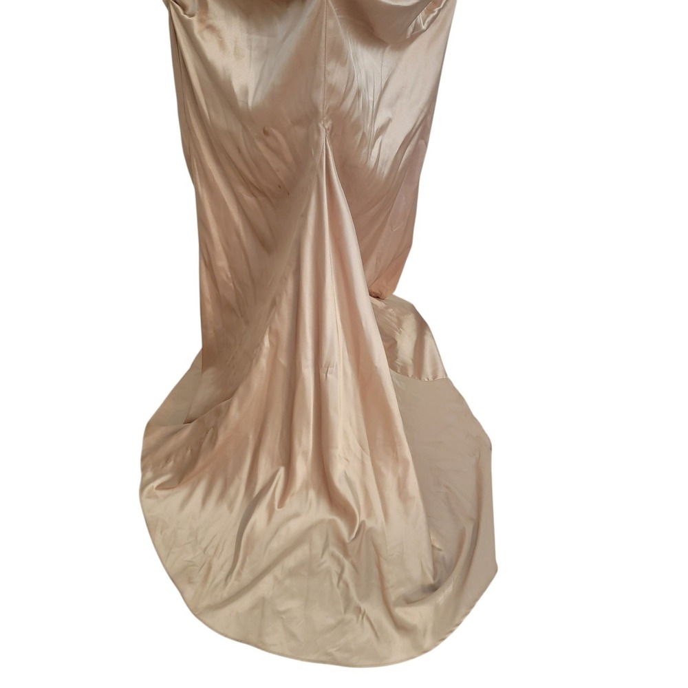 Vintage Y2K Gold Maxi Dress Sz 4 Tube Ruched Strapless Satin Homecoming Cocktail - Picture 6 of 9